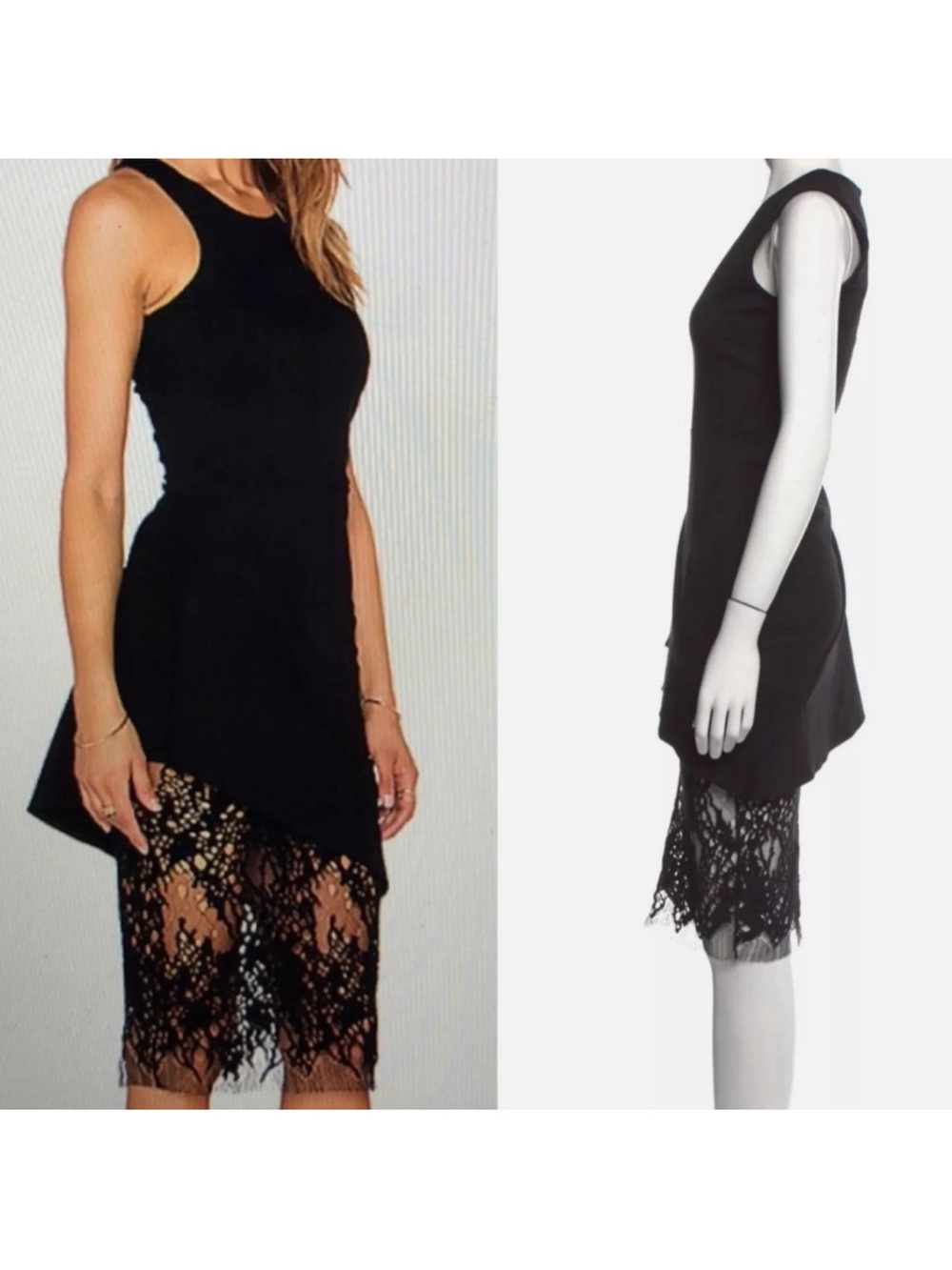 Mason Black Sleeveless High-Low Dress with Lace Hem